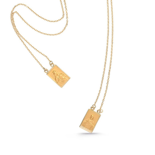 Gold Scapular with Chain of the Sacred Heart of Our Lady of Mount Carmel - Scapular medals