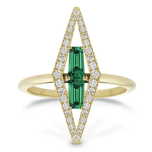 Anillo Cuarzos Verdes en Oro Amarillo y Diamantes Prisma - Bagues de pierres de couleur
