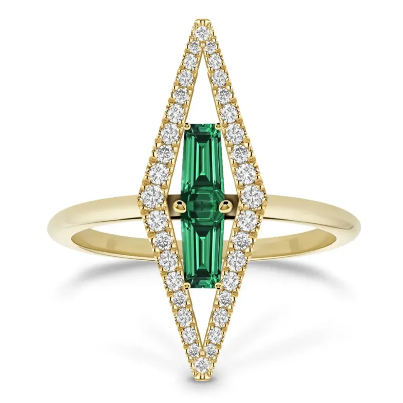 Anillo Cuarzos Verdes en Oro Amarillo y Diamantes Prisma - Ringe Farbsteine