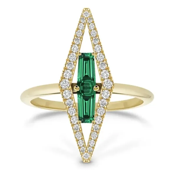 Anillo Cuarzos Verdes en Oro Amarillo y Diamantes Prisma - Anillos Piedras Color