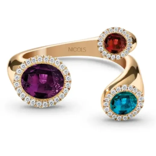 Anillo Octopus Oro Rosa con Amatista, Topacio y Turmalina - Anelli altre pietre preziose