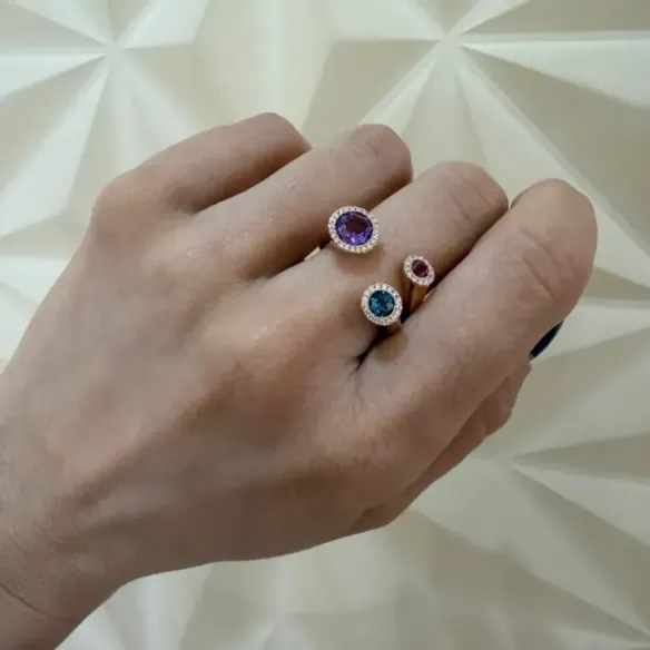 Anillo Octopus Oro Rosa con Amatista, Topacio y Turmalina - Anillos Otras Piedras Preciosas