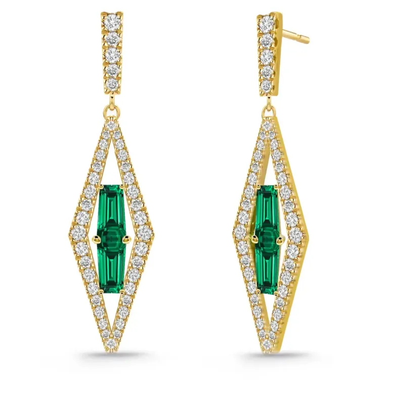 Prisma Green Quartz and Diamond Earrings in Yellow Gold - Colored Gemstone Earrings
