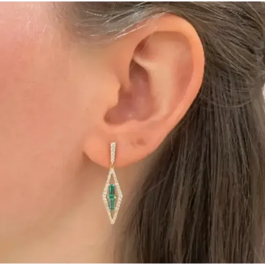 Pendientes Cuarzos Verdes en Oro Amarillo y Diamantes Prisma - Pendientes Piedras de Colores 2