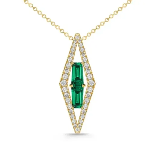 Colgante Cuarzos Verdes en Oro Amarillo y Diamantes Prisma - Colgantes de Piedras Verde