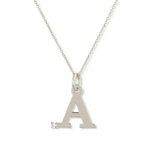 Initial Necklace A DOT DIAMOND - Initial Gold Diamond Letters