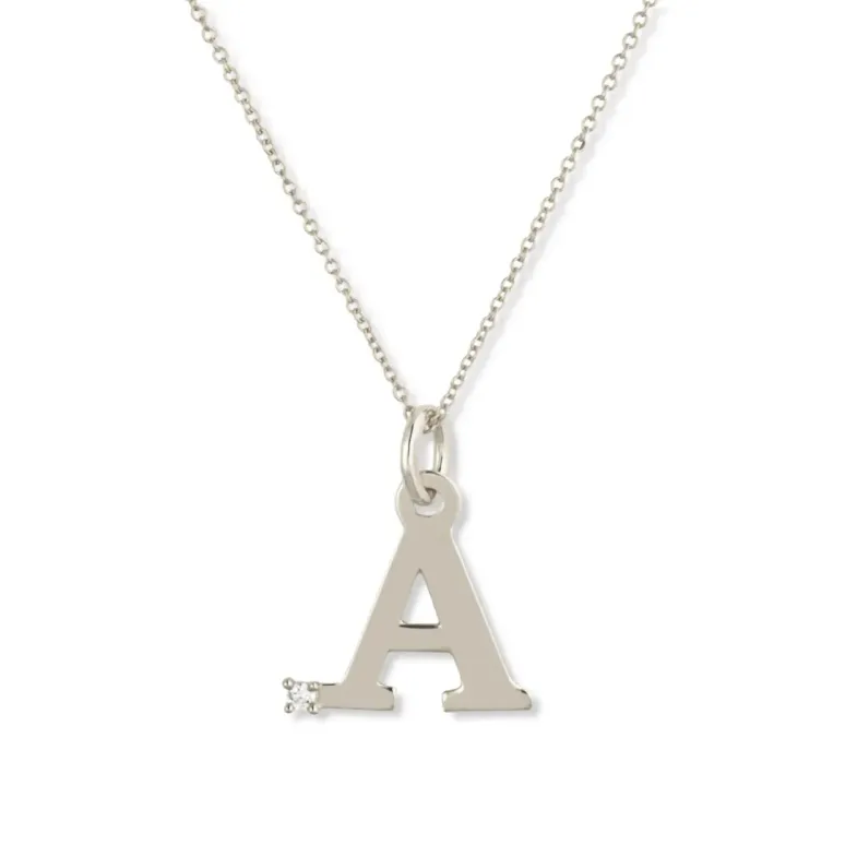 Initial Necklace A DOT DIAMOND - Initial Gold Diamond Letters