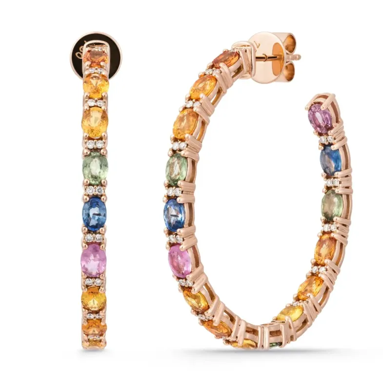 Pendientes aro maxi Rainbow oro rosa zafiros y diamantes - Boucles d'oreilles autres pierres colorées