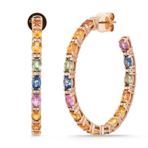 Pendientes aro maxi Rainbow oro rosa zafiros y diamantes - Pendientes Otras Piedras de Colores