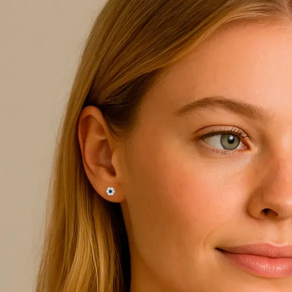 Pendientes diamantes y Zafiro Camelia Spot - dormilonas