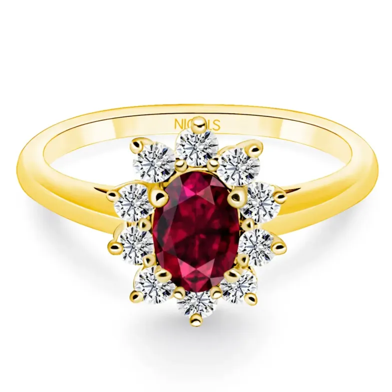 Anillo oro amarillo y rubi oval Dalia 0.80 - Compromisso de aniversário de anéis