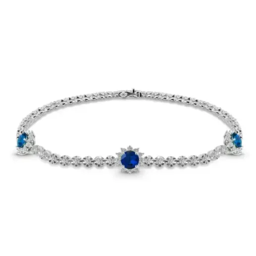 Pulsera Riviere de Oro Blanco con Zafiros y Diamantes - Bracelets de couleur de pierres