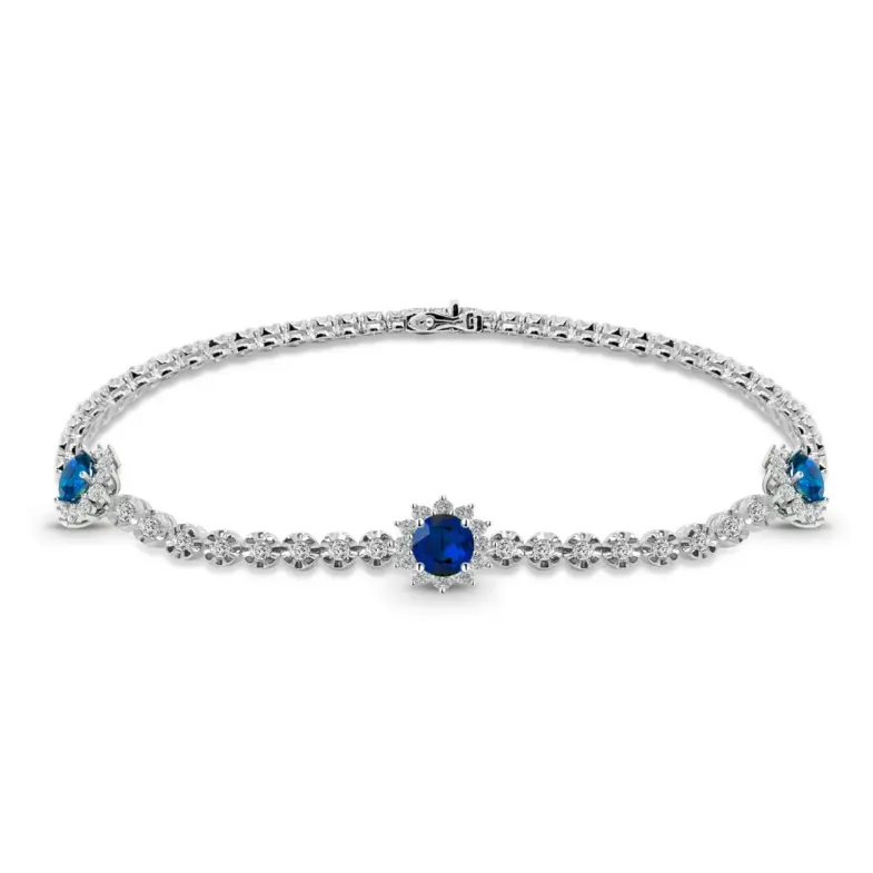 Pulsera Riviere de Oro Blanco con Zafiros y Diamantes - Pulseiras de cor de pedras