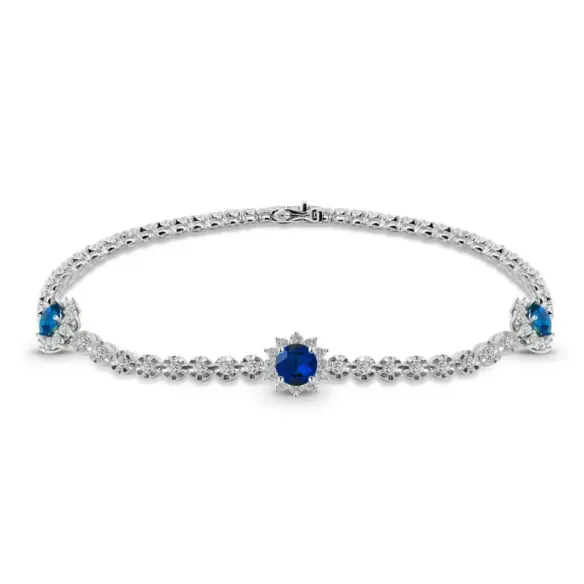Pulsera Riviere de Oro Blanco con Zafiros y Diamantes - Pulseras Piedras Color