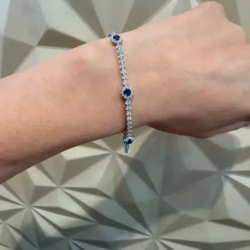 Pulsera Riviere de Oro Blanco con Zafiros y Diamantes - Pulseras Piedras Color 2