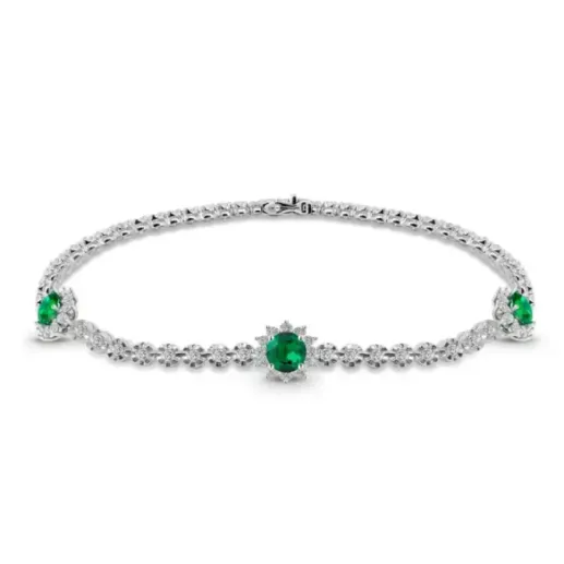 Pulsera Riviere de Oro Blanco con Esmeraldas y Diamantes - Braccialetti colorati pietre