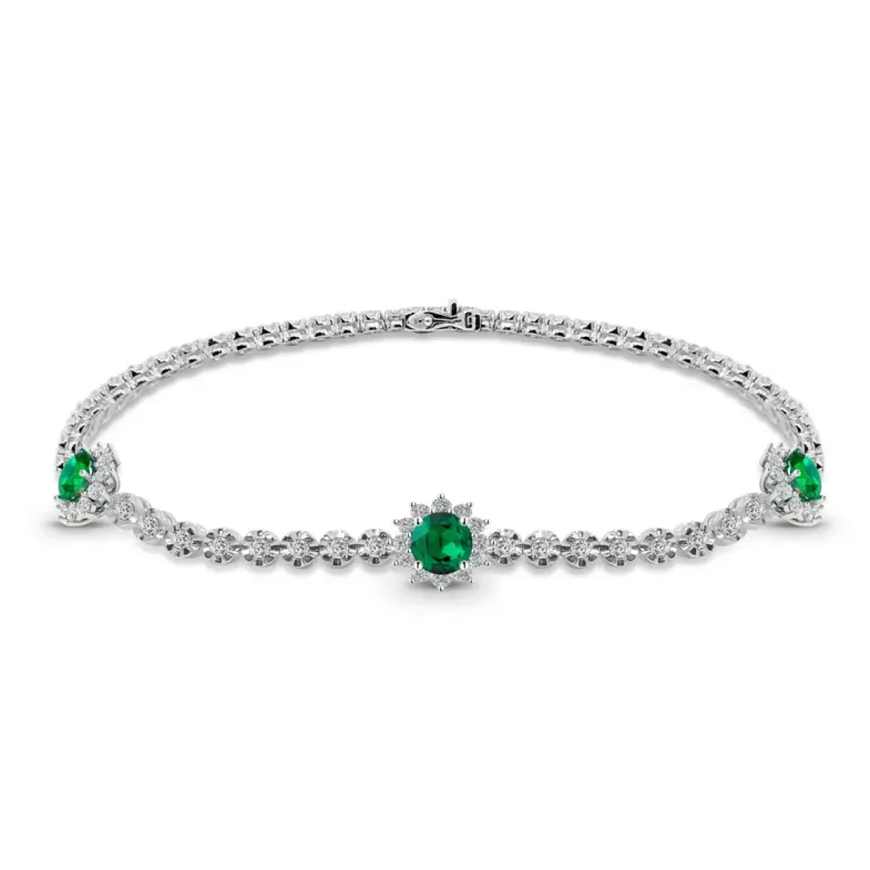 Riviere Bracelet in White Gold with Emeralds and Diamonds - Stones Color Bracelets