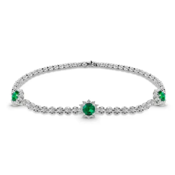 Pulsera Riviere de Oro Blanco con Esmeraldas y Diamantes - Pulseras Piedras Color