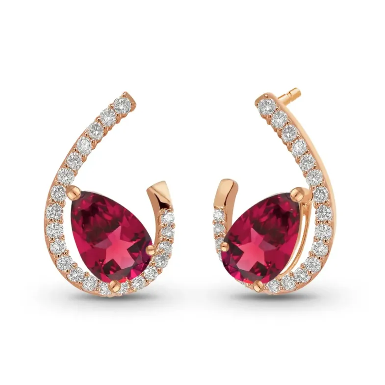 Pendientes Onda Rubíes talla pera - Pendientes de Rubi