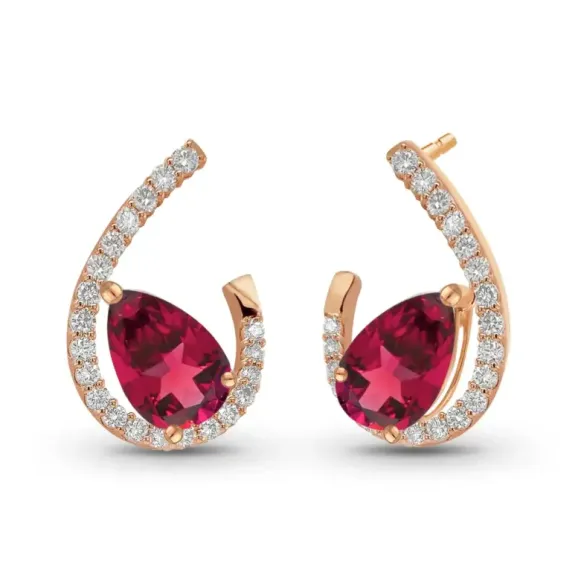 Pendientes Onda Rubíes talla pera - Brincos de Rubi