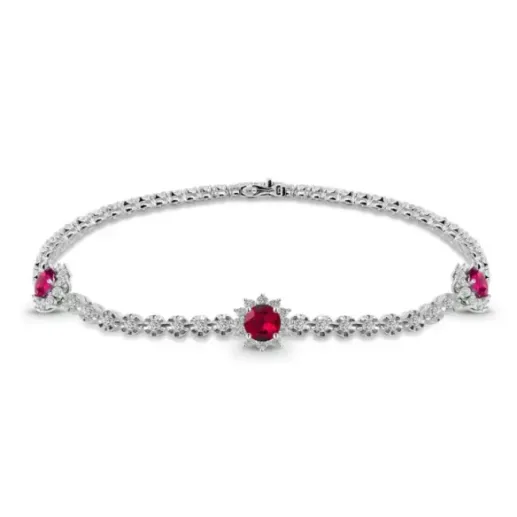Riviere Bracelet in White Gold with Rubies and Diamonds - Stones Color Bracelets