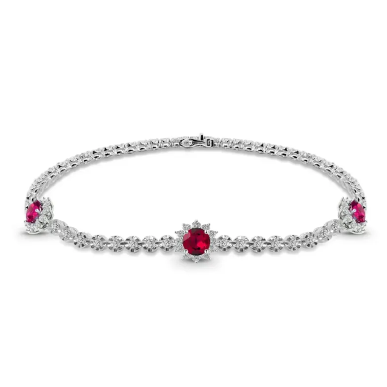 Pulsera Riviere de Oro Blanco con Rubíes y Diamantes - Pulseras Piedras Color