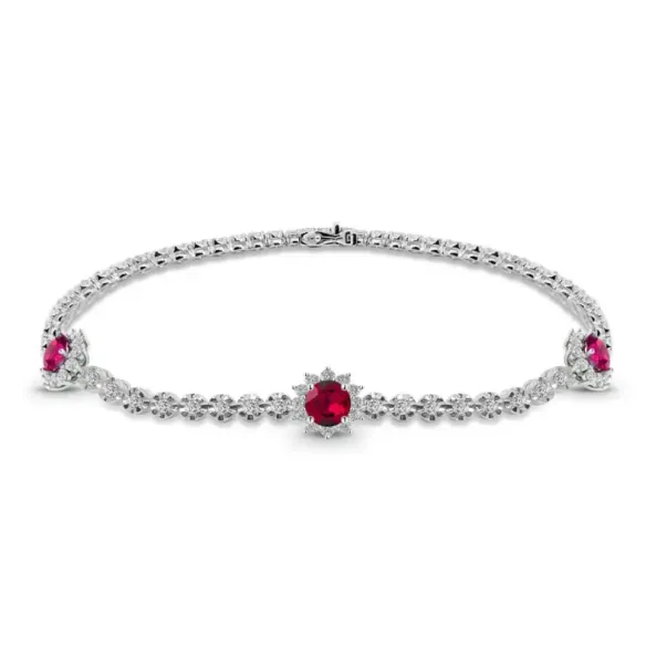 Pulsera Riviere de Oro Blanco con Rubíes y Diamantes - Pulseras Piedras Color