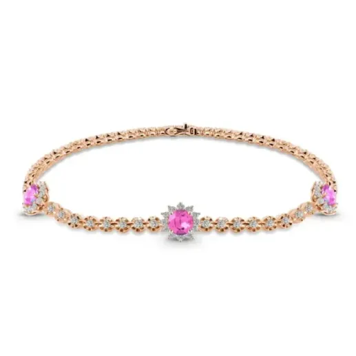 Rose Gold Riviere Bracelet with Pink Sapphires and Diamonds - Stones Color Bracelets