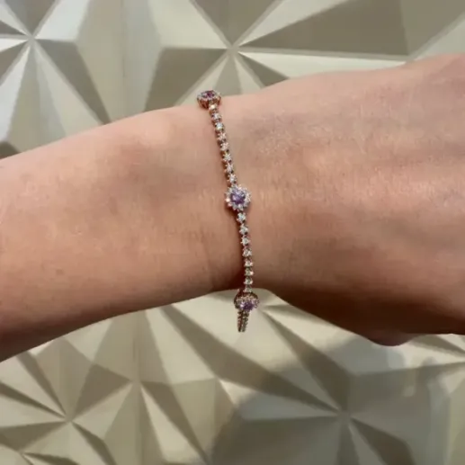 Pulsera Riviere de Oro rosa con Zafiros rosas y Diamantes - Pulseras Piedras Color 2
