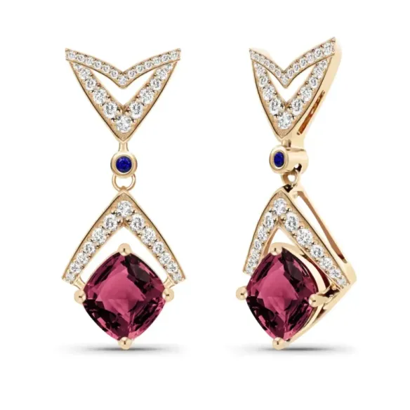 Pendientes Diamantes Red Carpet 1980 - Rote Steine Ohrringe