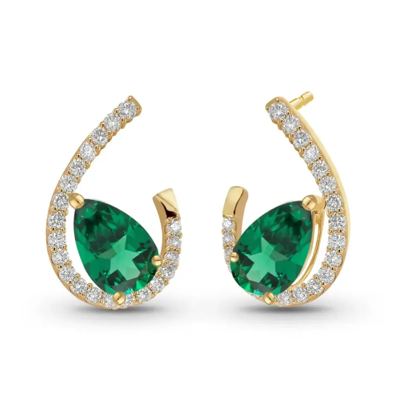 Pendientes Onda Esmeraldas talla pera - Smaragd-Ohrringe