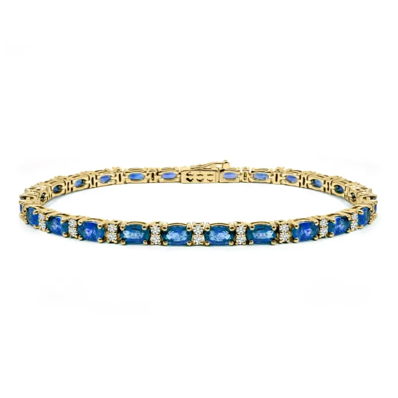 Riviere Royal sapphire and diamond bracelet in yellow gold - BRACELETS