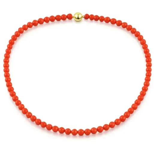 Natural coral and yellow gold ball necklace. - Red Stone Necklaces