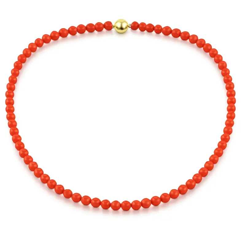 Collar  bolas coral natural y oro amarillo. - Rote Steinketten