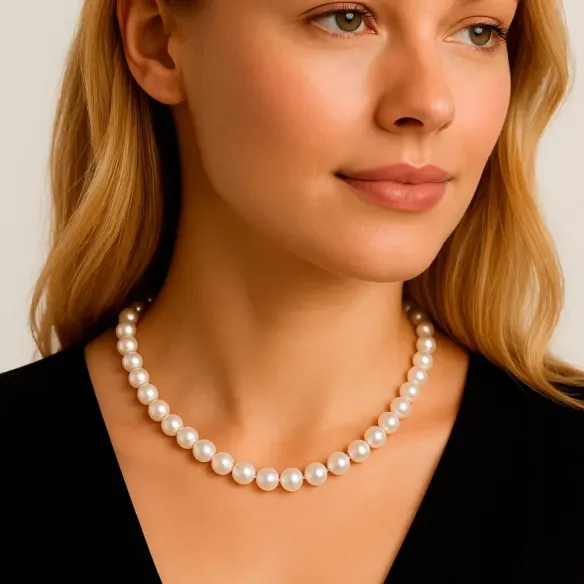 Collar Perlas Akoya 9-9.5mm Cultivadas Naturales y diamantes - Collares de Perlas