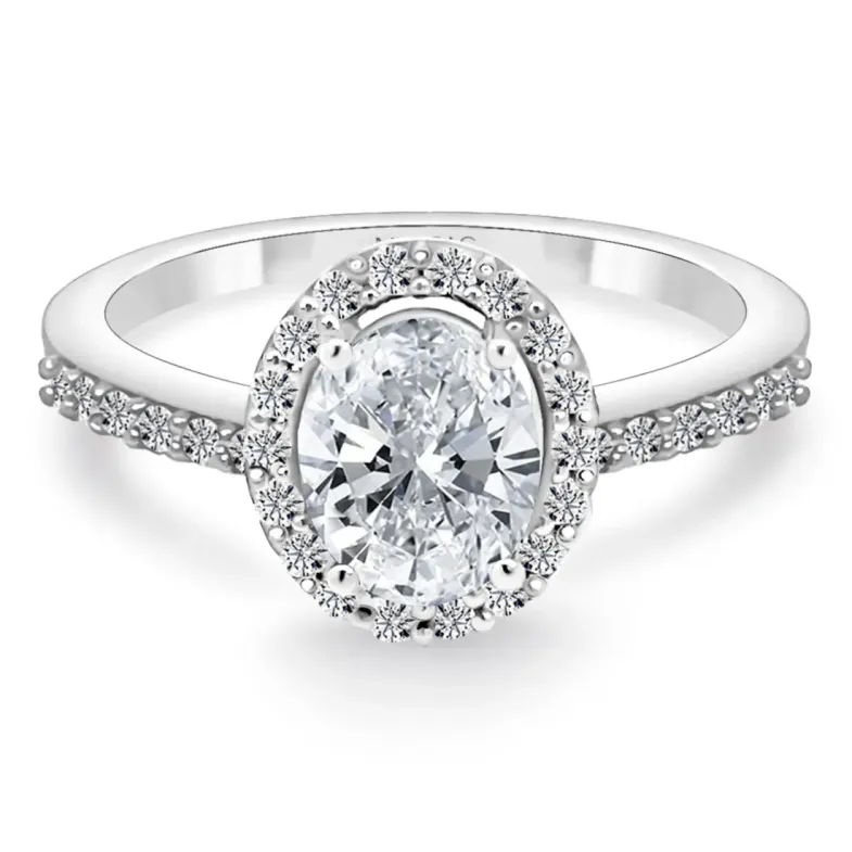 Anillo Diamante Oval 0.70 Sunset Oro Blanco - rosetón