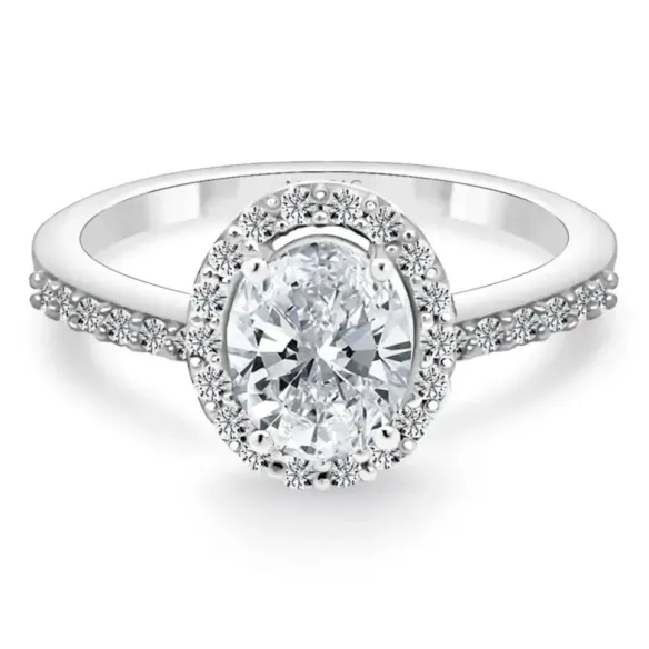 Anillo Diamante Oval 0.70 Sunset Oro Blanco - rosetón