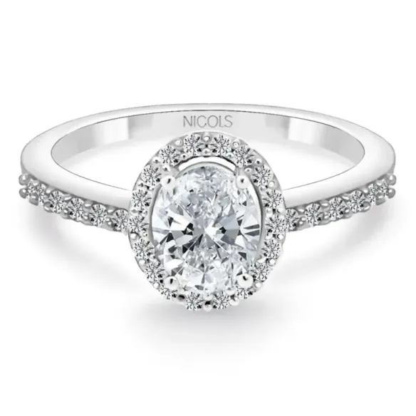 Anillo Diamante Oval 0.50 Sunset Oro Blanco - rosetón