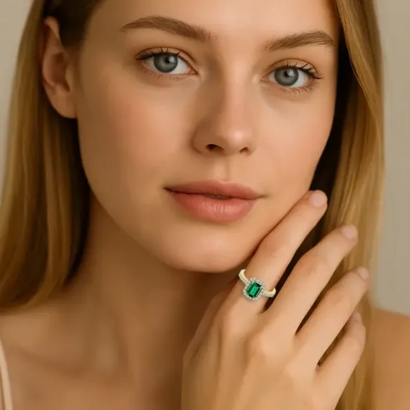 Anillo Esmeralda Sunset Rectangle Oro Amarillo - Anillos de Compromiso Verde