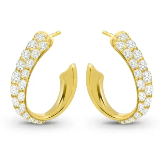 Oval Hoop Earrings with 0.75 ct Diamonds, Yellow Gold - Hoops