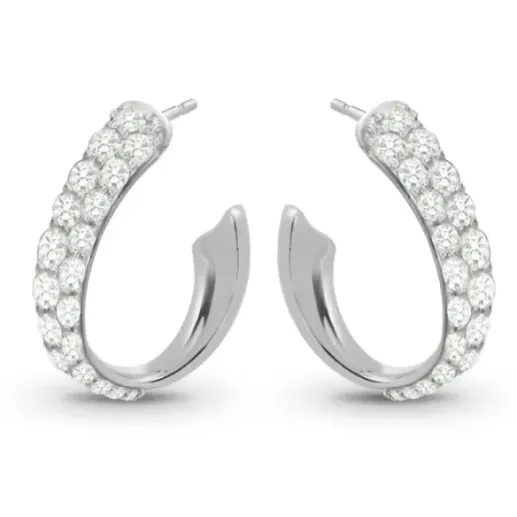 Oval Hoop Earrings with 0.75 ct Diamonds in White Gold - Hoops