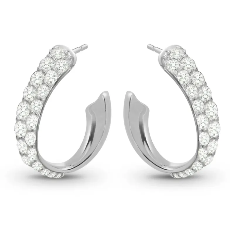 Oval Hoop Earrings with 0.75 ct Diamonds in White Gold - Hoops