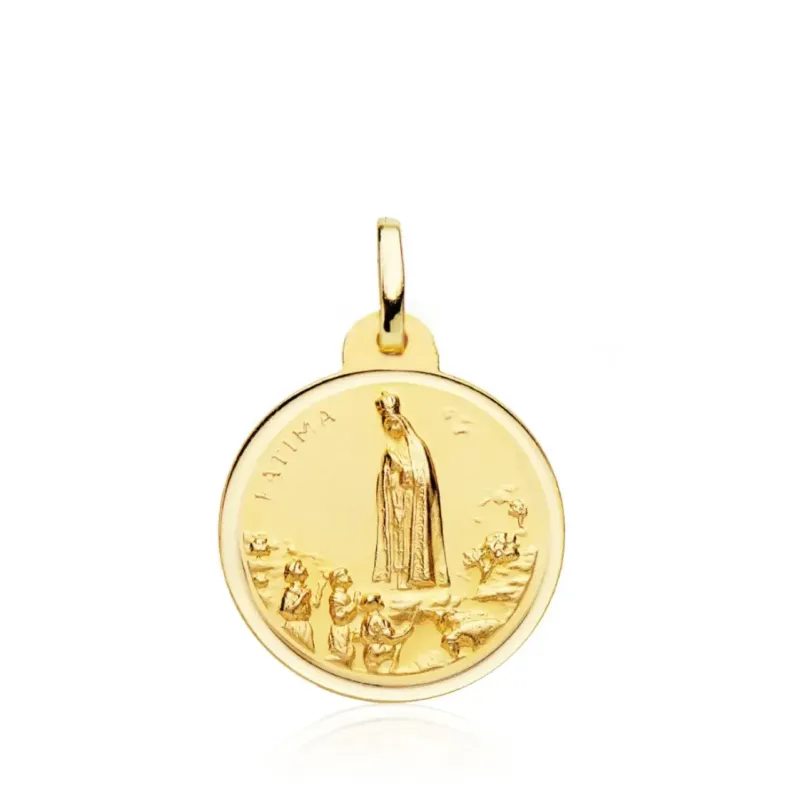 Medalla 20Mm Virgen Fátima Bisel Liso 18K - Medallas de Vírgenes