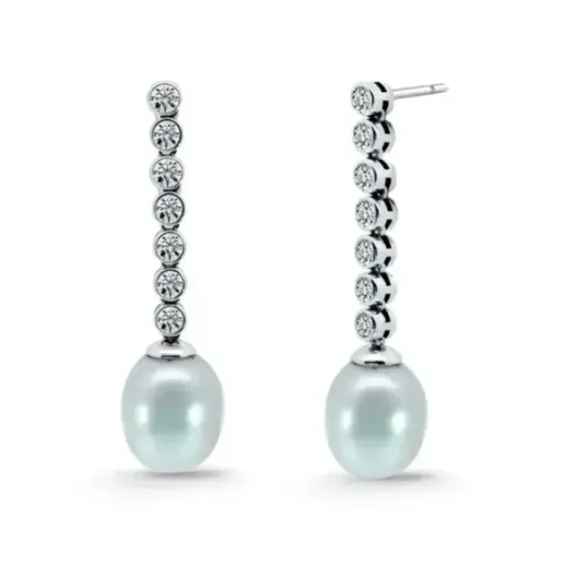Pendientes Perla y Diamantes Serenidad Chatones 0.75 Oro Blanco - Pendientes de Perlas
