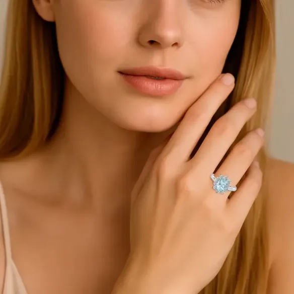 Anillo aguamarina 1,90 y diamantes Dalia - Anéis Outras pedras preciosas