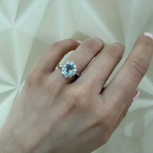 Anillo aguamarina 1,90 y diamantes Dalia - Anéis Outras pedras preciosas