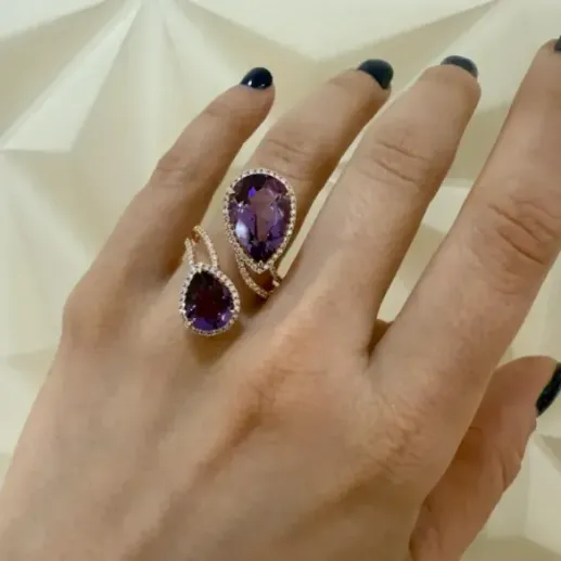 Anillo amatistas y diamantes Octopus Perilla - Ringe andere Edelsteine 2