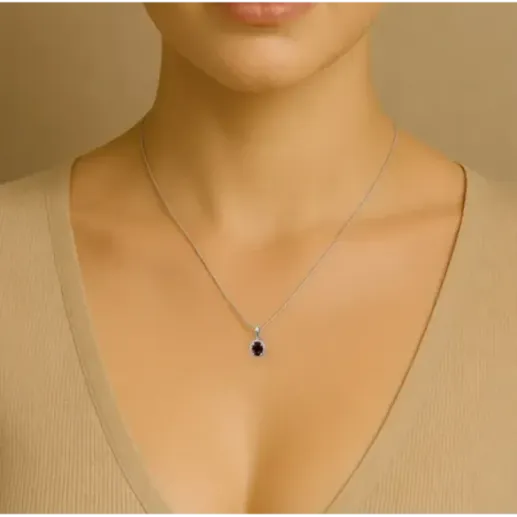 Colgante  Rubí Oval 1,00 y orla de diamantes - Collares de Piedras Rojas 2