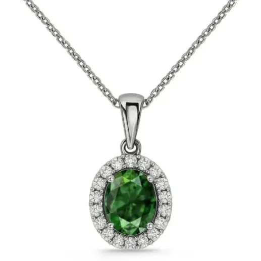 Colgante Esmeralda Oval 1,00 y orla de diamantes - Colares de pedra verde