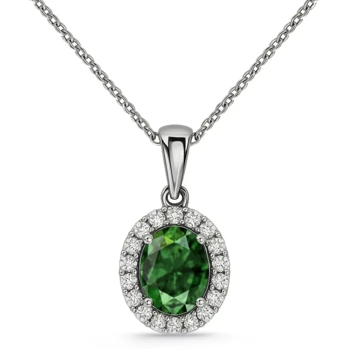 Colgante Esmeralda Oval 1,00 y orla de diamantes - Colliers en pierre verte
